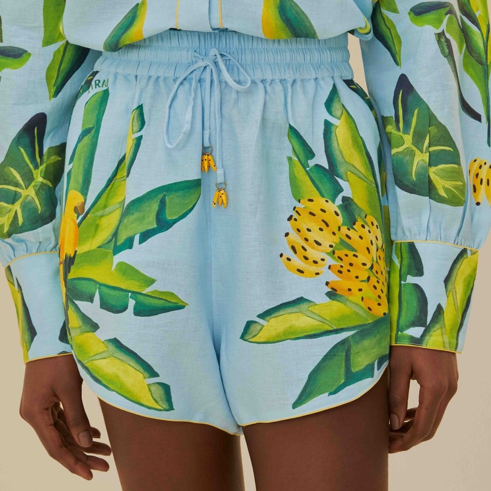 FARM Rio Summer Foliage Scarf Blue Shorts size Small NWT